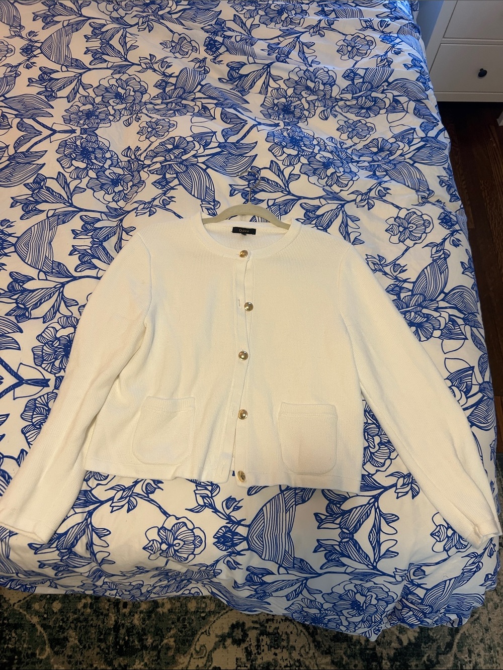 Quince Organic Cotton White Knit Cardigan with Gold Buttons